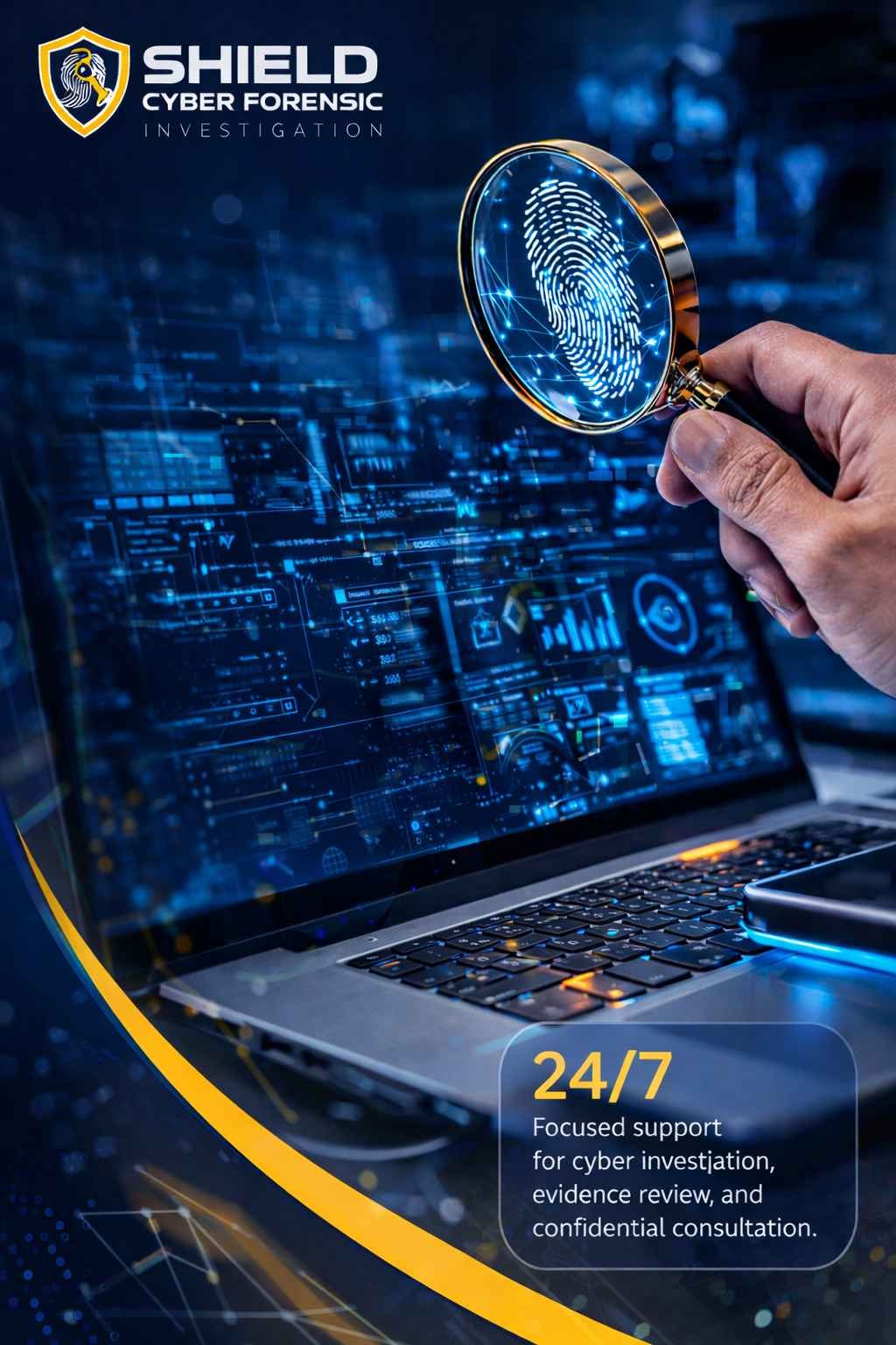 Trusted cyber forensic investigation team working on digital case analysis